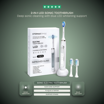 Escova de dentes elétrica 2 em 1 com LED