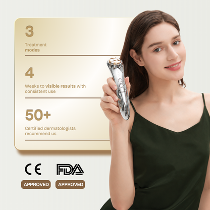 Radiofrequência multifuncional com ouro de 24 quilates para uma ação antienvelhecimento e lifting.